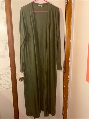 *2 for $15*Hot Ginger Long Open-Front Maxi Dress Cardigan - Olive Green